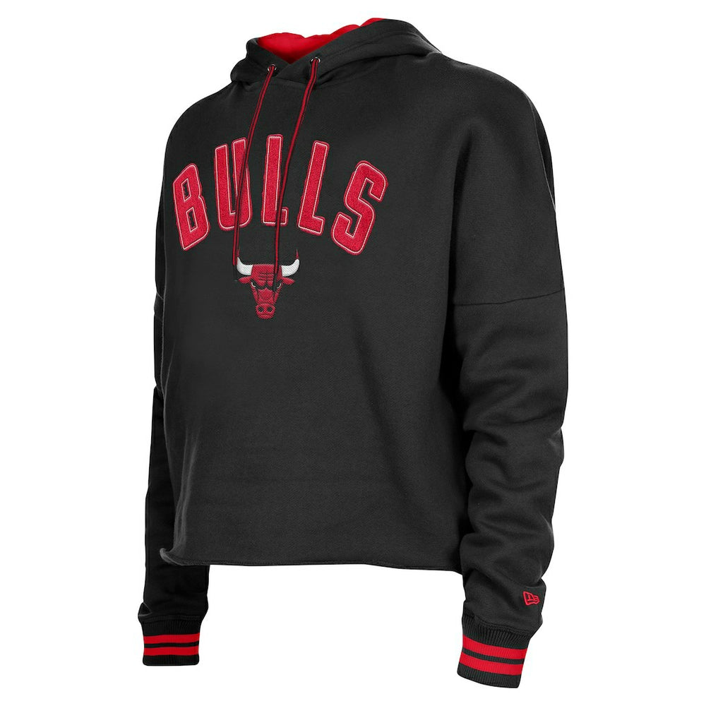 Chicago Bulls Women's Boxy Raw Edge Pullover Hoodie - Black on sale