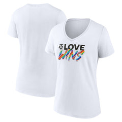 Minnesota Twins Women's Love Wins V-Neck T-Shirt White