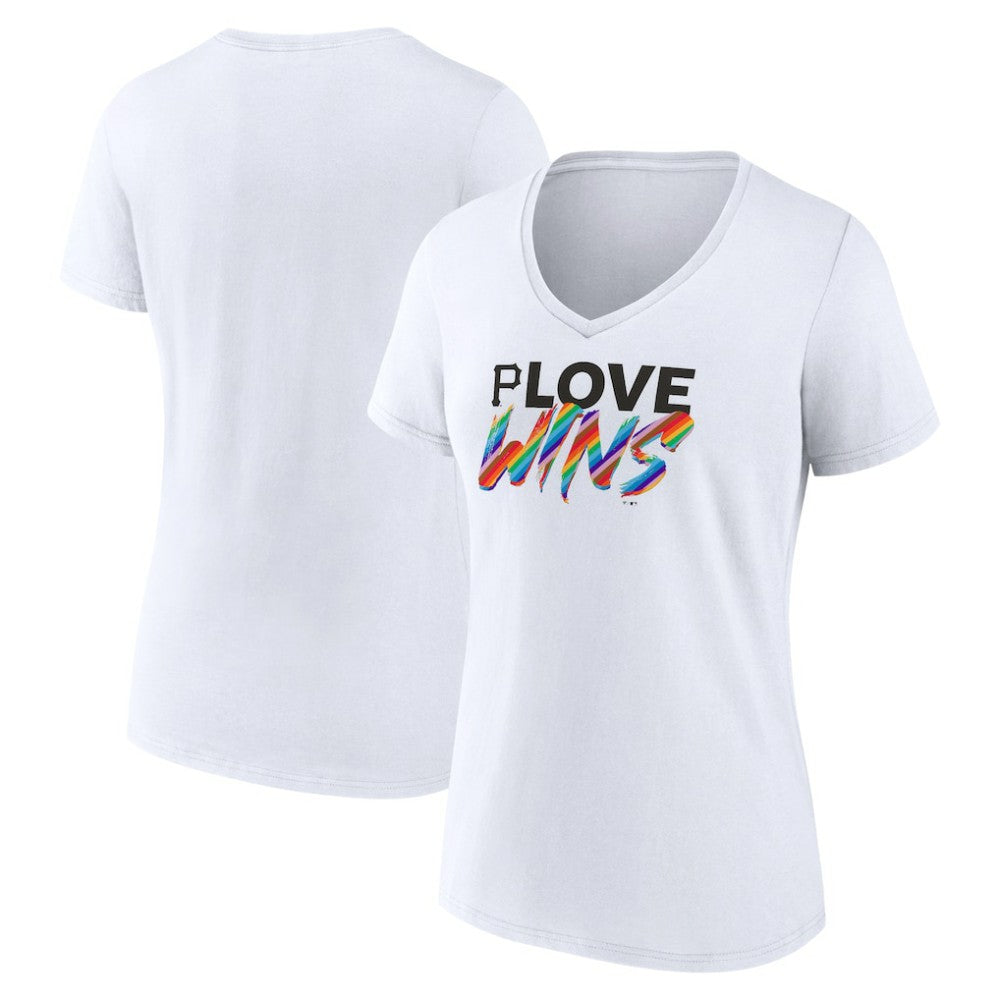 Pittsburgh Pirates Women's Love Wins V-Neck T-Shirt White