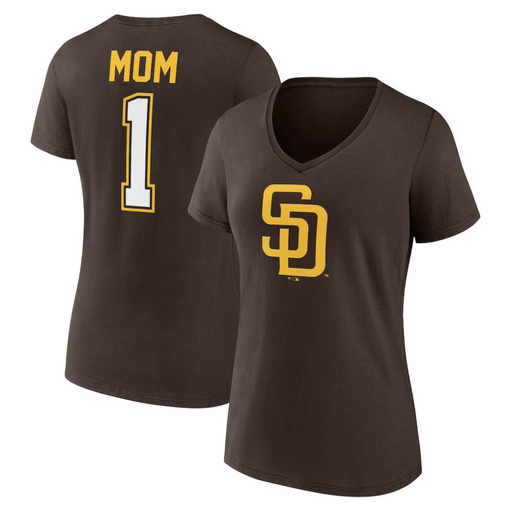 San Diego Padres Women's Mother's Day #1 Mom V-Neck T-Shirt Brown