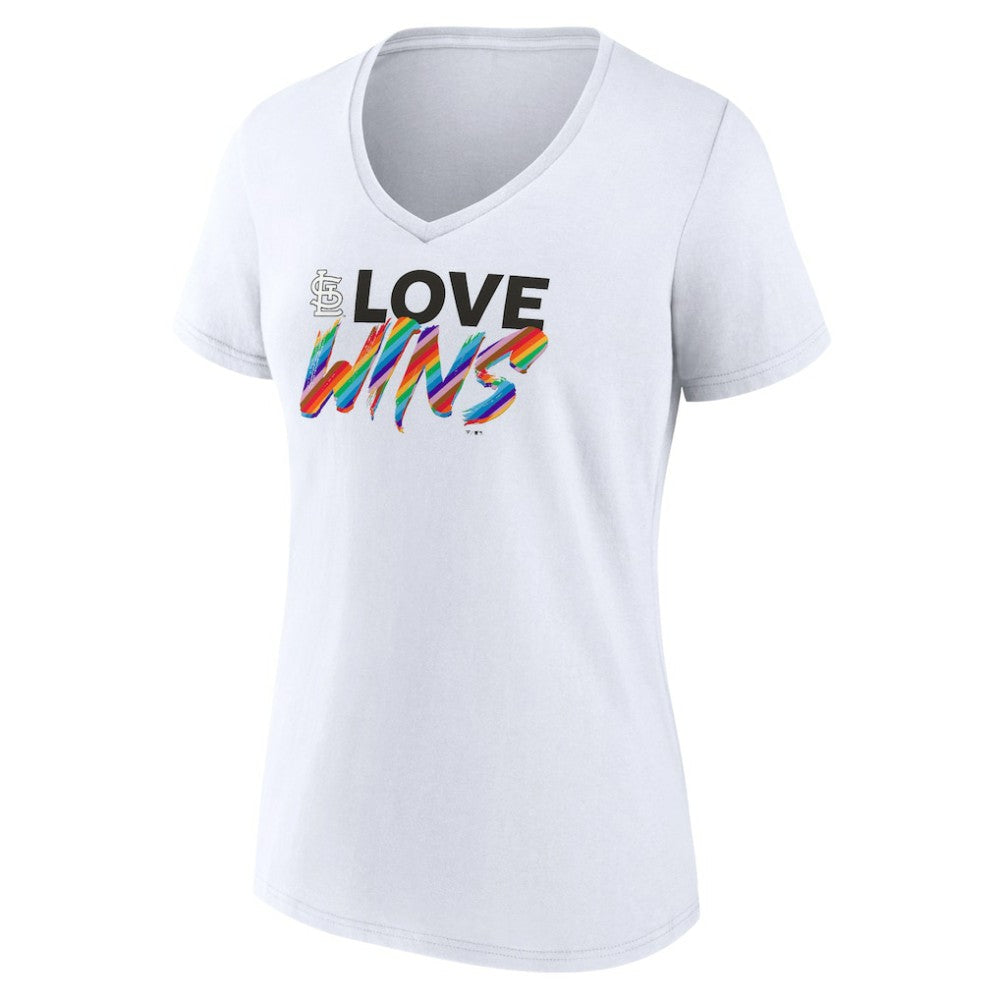 St. Louis Cardinals Women's Love Wins V-Neck T-Shirt White