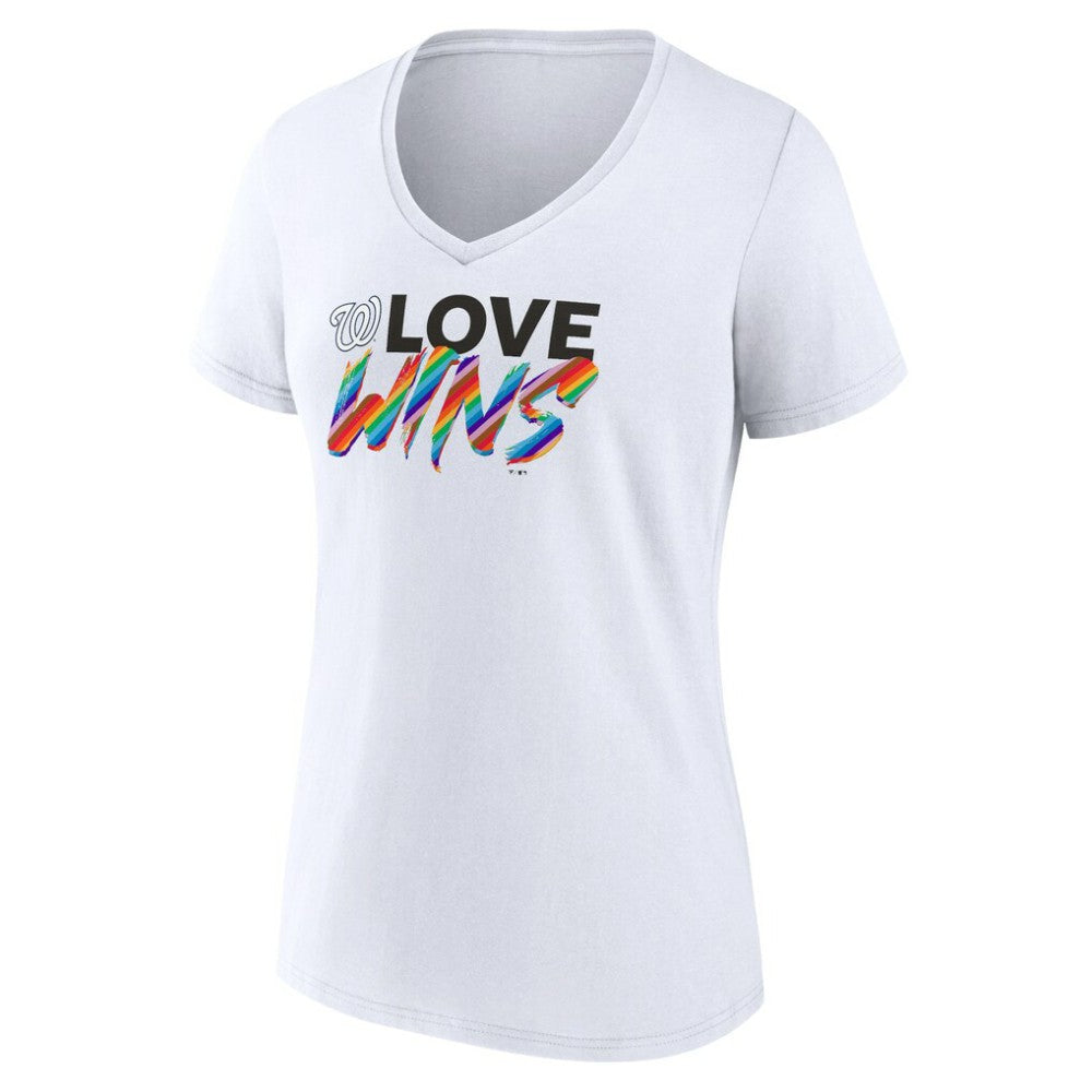 Washington Nationals Women's Love Wins V-Neck T-Shirt White