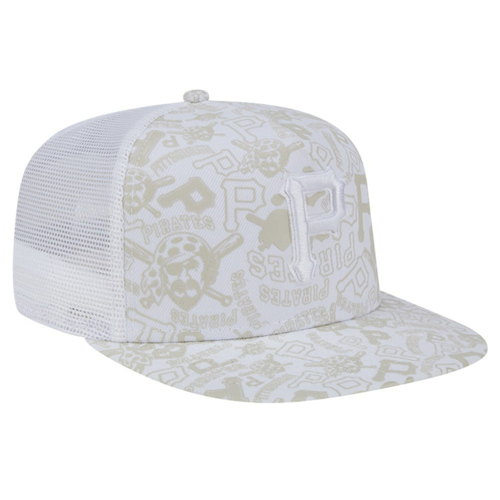 Pittsburgh Pirates Logo Dunes A-Frame Trucker 9FIFTY Snapback Hat White