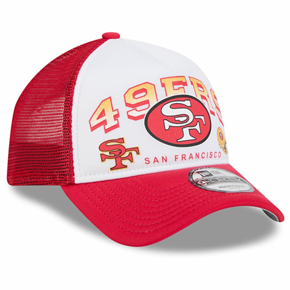 San Francisco 49ers New Era Retro Wordmark A-Frame 9FORTY Adjustable Hat - White/Scarlet discount