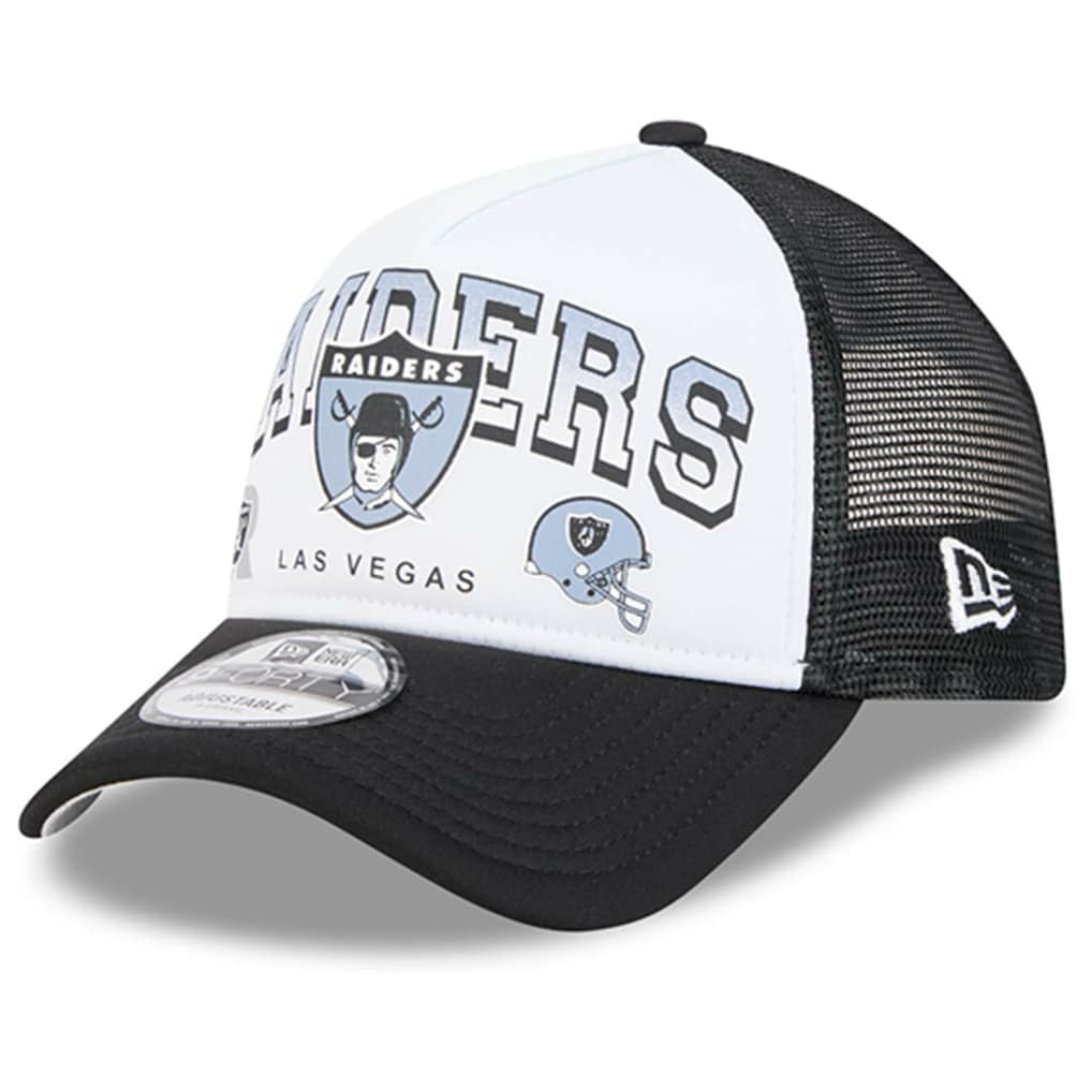 Las Vegas Raiders New Era Retro Wordmark A-Frame 9FORTY Adjustable Hat - White/Black cheap