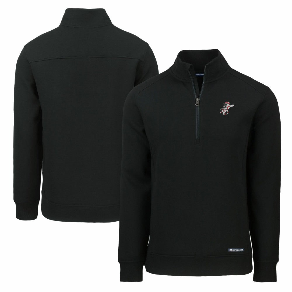 Cincinnati Reds Cutter & Buck Cooperstown Collection Roam Eco Recycled Quarter-Zip Pullover Black