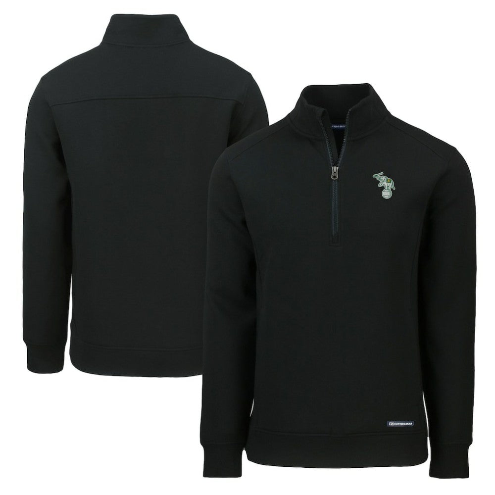 Athletics Cutter & Buck Cooperstown Collection Roam Eco Recycled Quarter-Zip Pullover Black