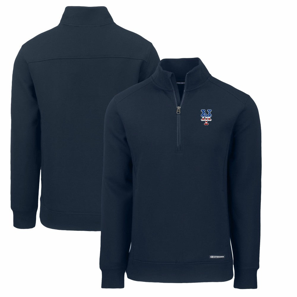 New York Mets Cutter & Buck Americana Roam Eco Recycled Quarter-Zip Sweatshirt Navy