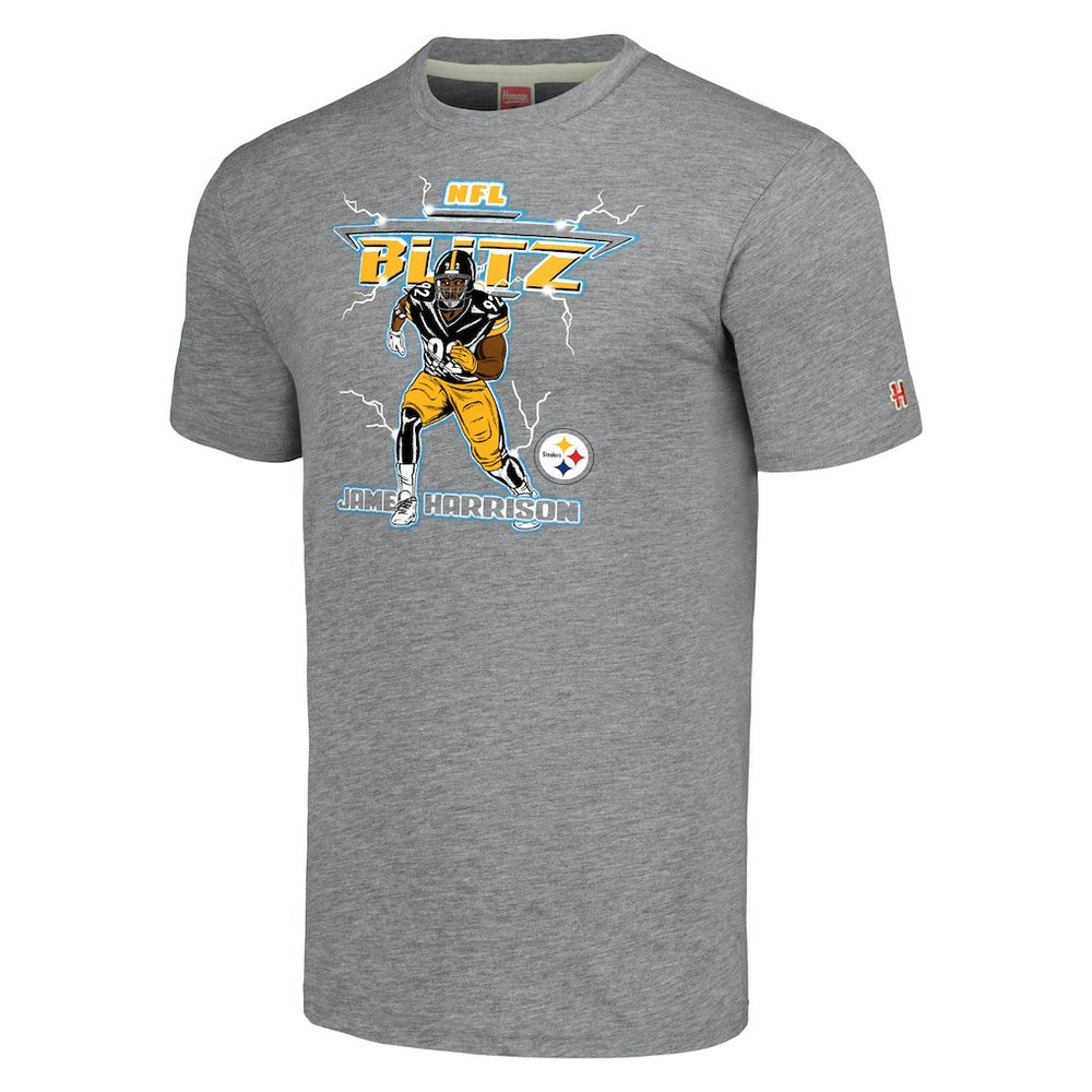 James Harrison Pittsburgh Steelers Homage Unisex NFL Blitz Retired Player Tri-Blend T-Shirt - Heathered Heather Gray online