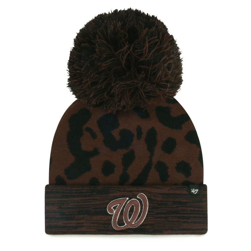 Washington Nationals Women's Rosette Cuffed Knit Hat with Pom Brown