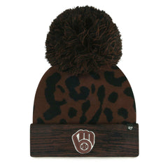Milwaukee Brewers Women's Rosette Cuffed Knit Hat with Pom Brown