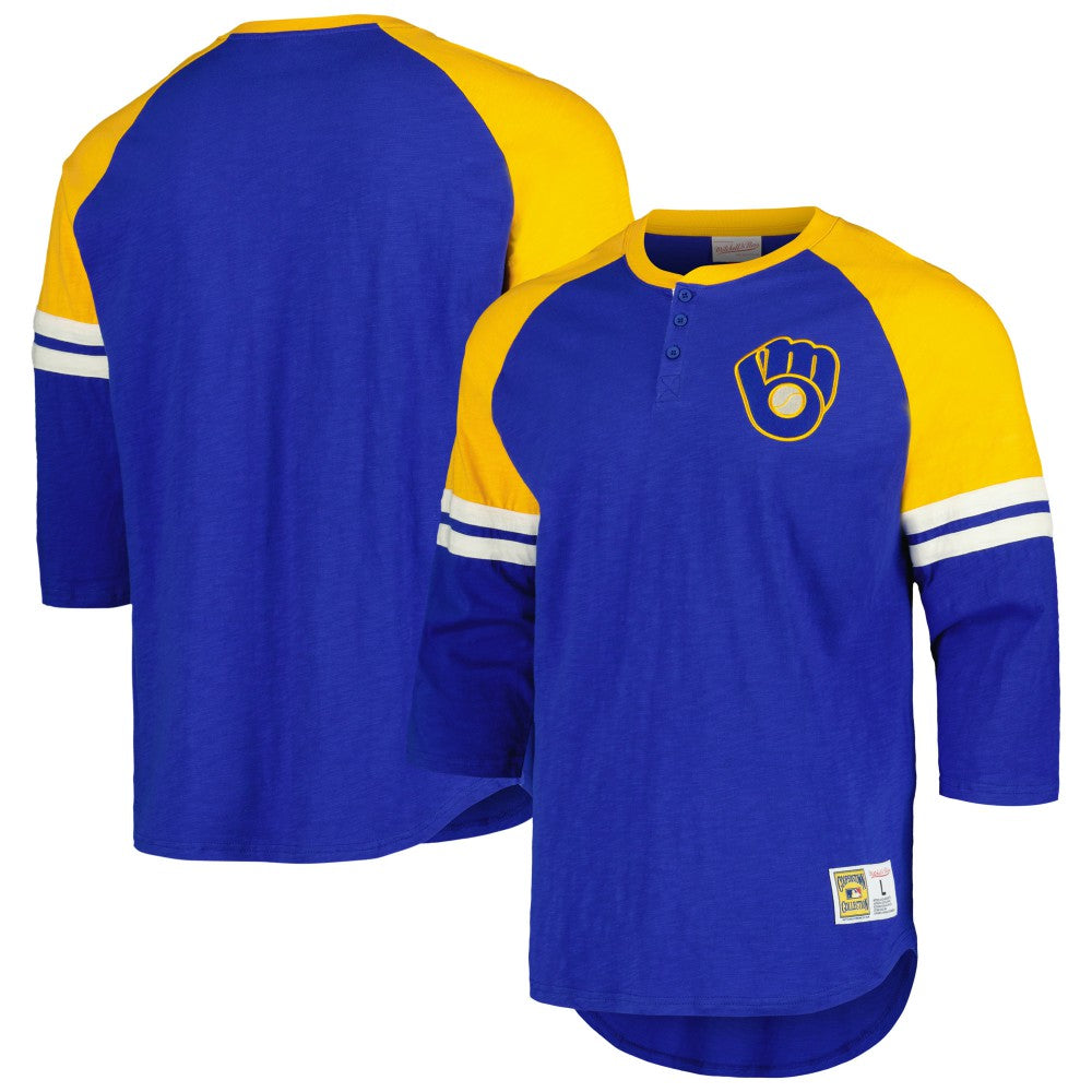 Milwaukee Brewers Cooperstown Collection Legendary Raglan Slub Henley 3/4-Sleeve T-Shirt Royal