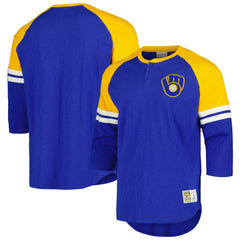 Milwaukee Brewers Cooperstown Collection Legendary Raglan Slub Henley 3/4-Sleeve T-Shirt Royal