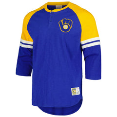 Milwaukee Brewers Cooperstown Collection Legendary Raglan Slub Henley 3/4-Sleeve T-Shirt Royal