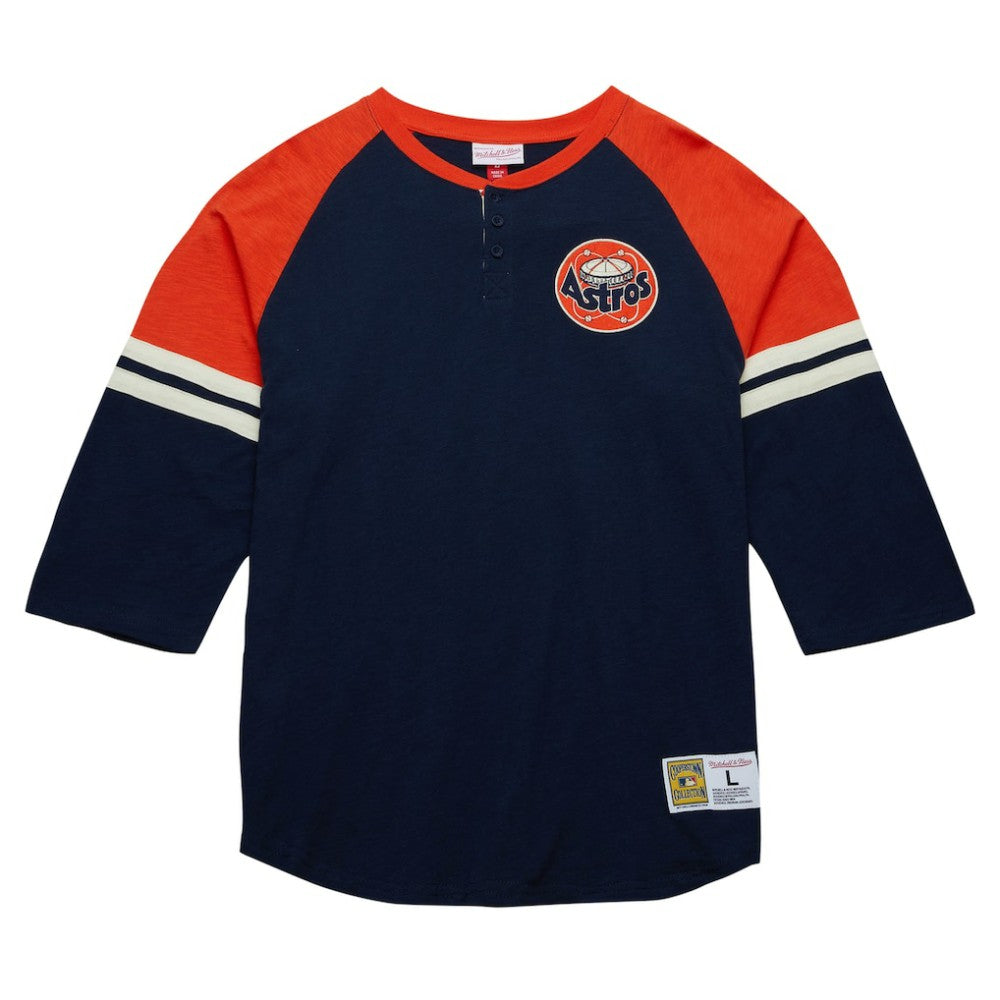 Houston Astros Cooperstown Collection Legendary Raglan Slub Henley 3/4-Sleeve T-Shirt Navy