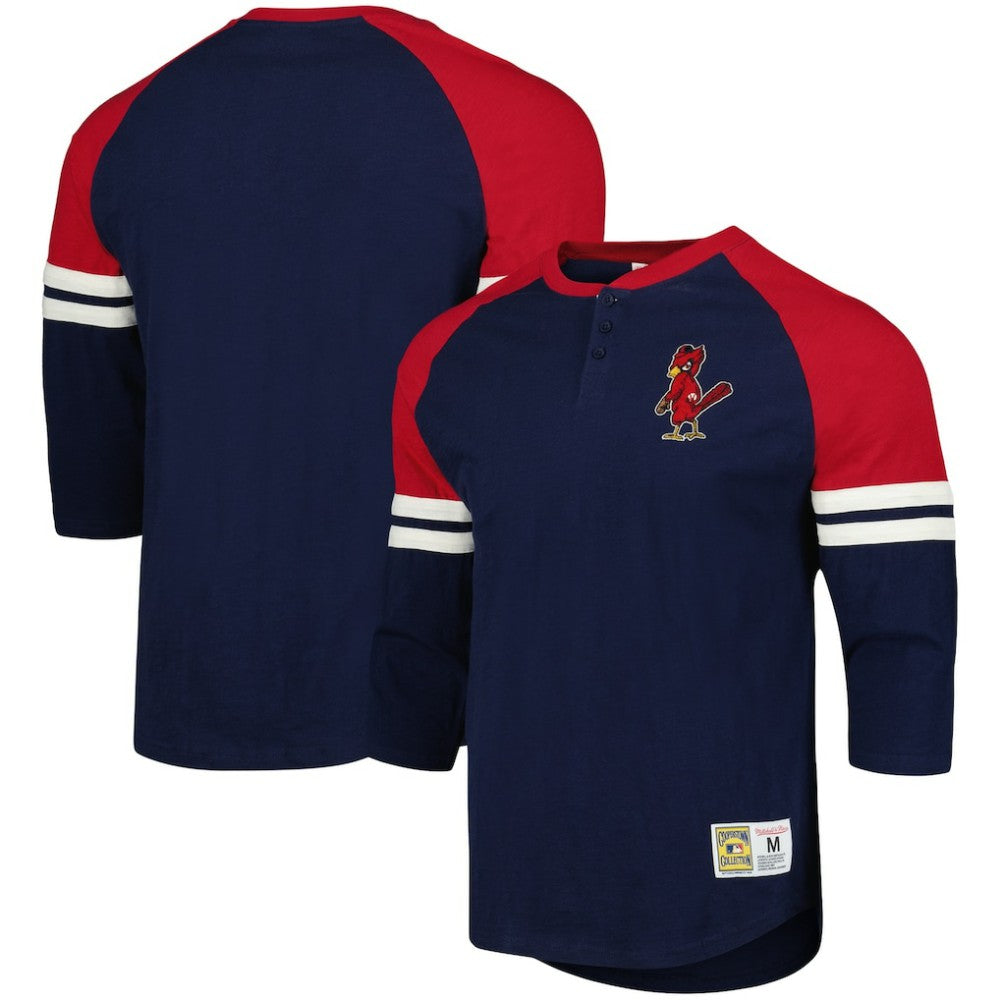 St. Louis Cardinals Cooperstown Collection Legendary Raglan Slub Henley Three-Quarter Sleeve T-Shirt Navy