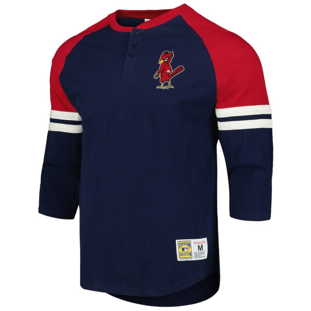 St. Louis Cardinals Cooperstown Collection Legendary Raglan Slub Henley Three-Quarter Sleeve T-Shirt Navy