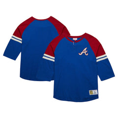 Atlanta Braves Cooperstown Collection Legendary Raglan Slub Henley 3/4-Sleeve T-Shirt Royal