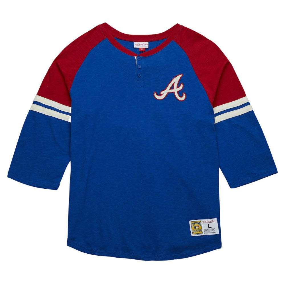 Atlanta Braves Cooperstown Collection Legendary Raglan Slub Henley 3/4-Sleeve T-Shirt Royal