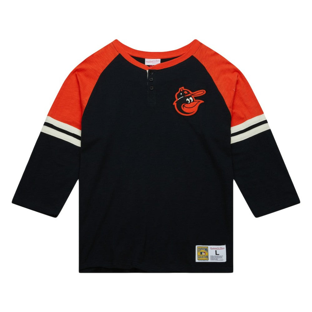 Baltimore Orioles Cooperstown Collection Legendary Raglan Slub Henley 3/4-Sleeve T-Shirt Black