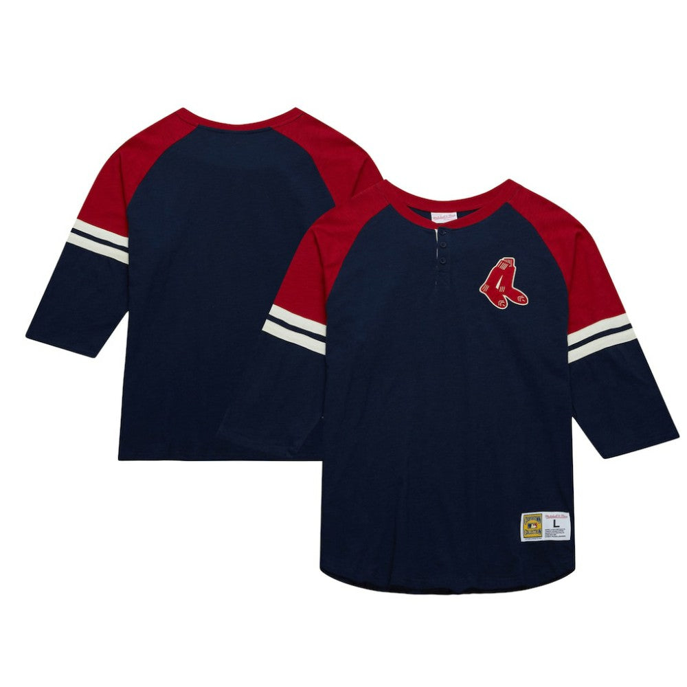 Boston Red Sox Cooperstown Collection Legendary Raglan Slub Henley 3/4-Sleeve T-Shirt Navy