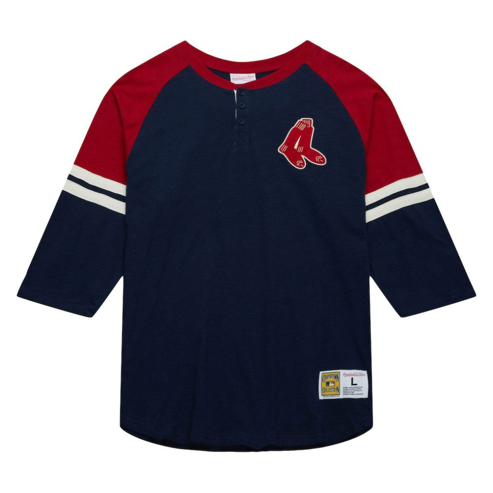 Boston Red Sox Cooperstown Collection Legendary Raglan Slub Henley 3/4-Sleeve T-Shirt Navy