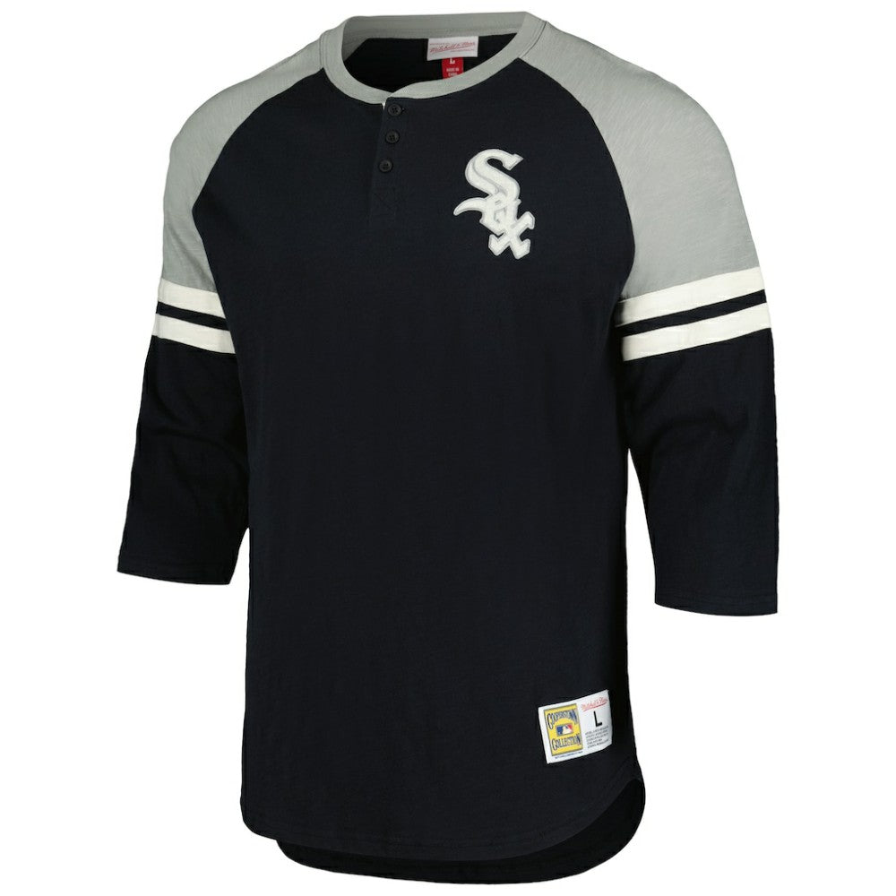 Chicago White Sox Cooperstown Collection Legendary Raglan Slub Henley 3/4-Sleeve T-Shirt Black