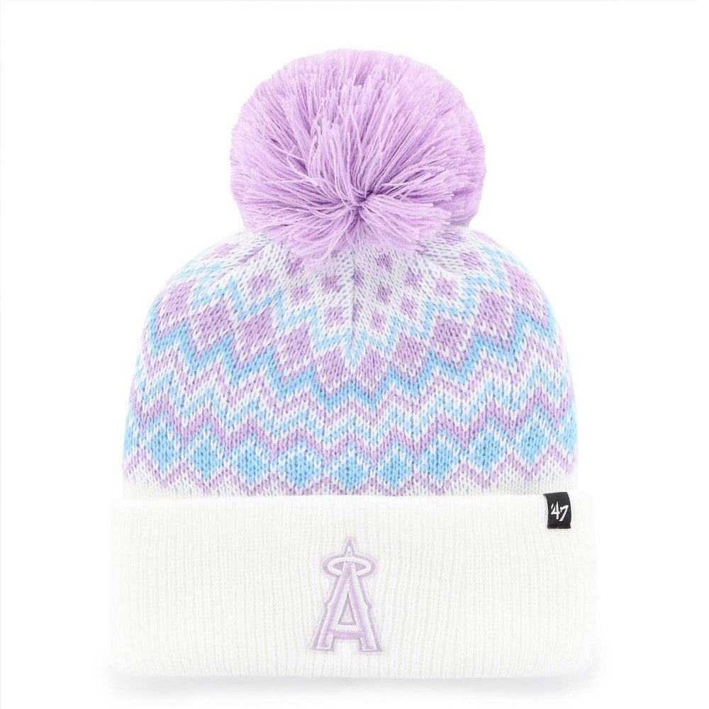 Los Angeles Angels Girls Youth Elsa Cuffed Knit Hat with Pom   White
