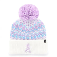 Los Angeles Angels Girls Youth Elsa Cuffed Knit Hat with Pom   White