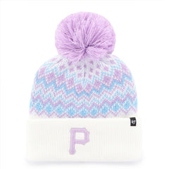 Pittsburgh Pirates Girls Youth Elsa Cuffed Knit Hat with Pom   White