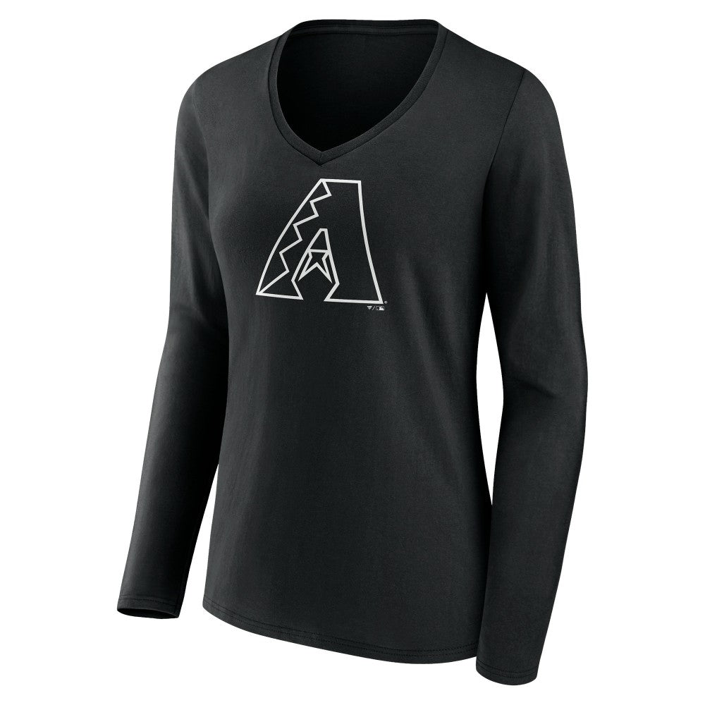 Arizona Diamondbacks Women's Monochrome Personalized Name & Number Long Sleeve V-Neck T-Shirt Black