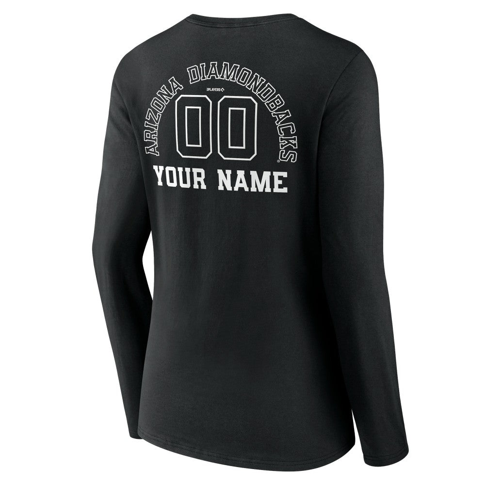 Arizona Diamondbacks Women's Monochrome Personalized Name & Number Long Sleeve V-Neck T-Shirt Black