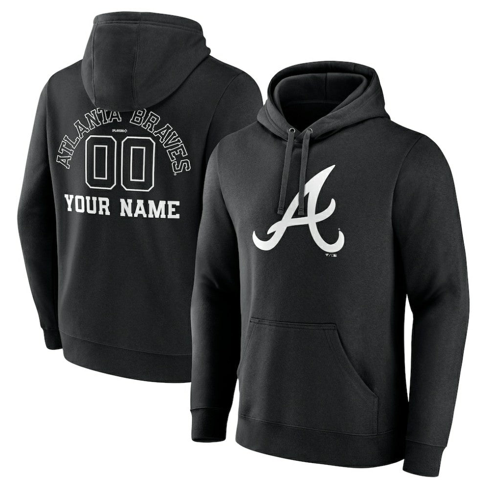 Atlanta Braves Monochrome Personalized Name & Number Pullover Hoodie Black