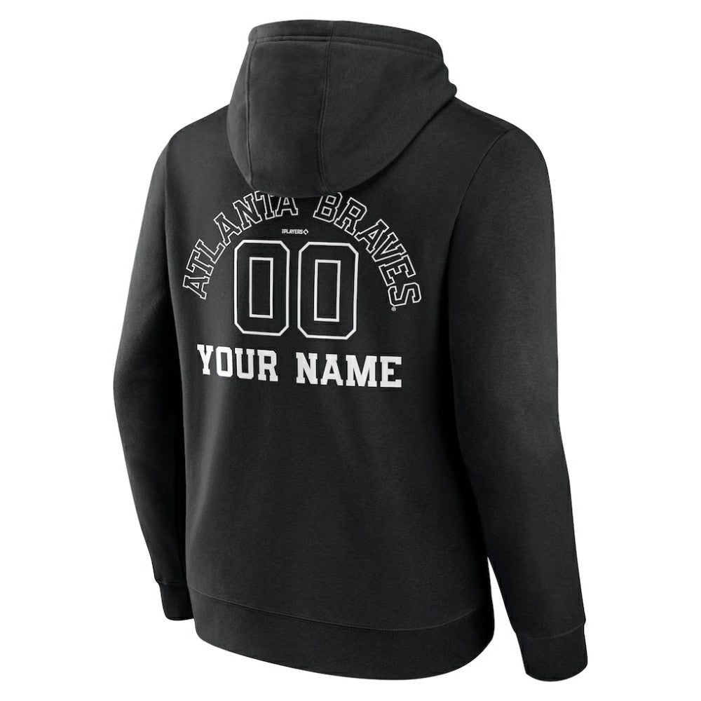 Atlanta Braves Monochrome Personalized Name & Number Pullover Hoodie Black
