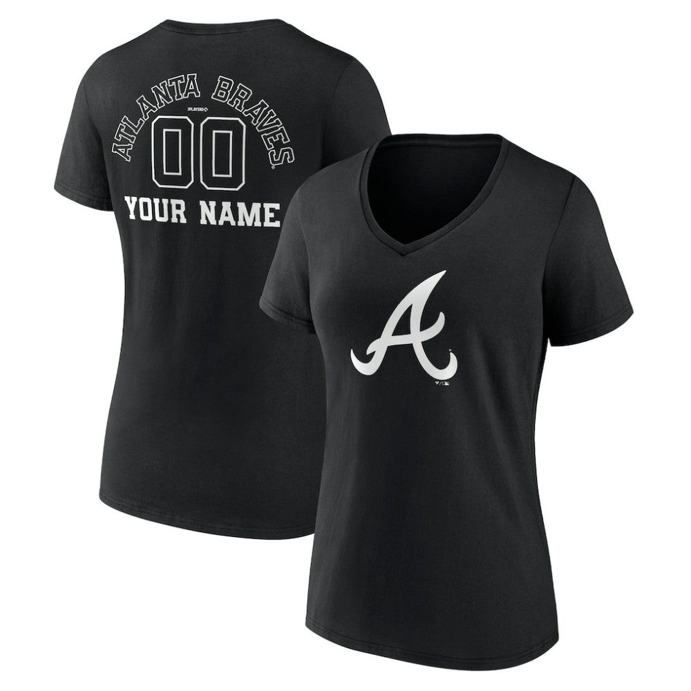 Atlanta Braves Women's Monochrome Personalized Name & Number V-Neck T-Shirt Black