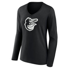 Baltimore Orioles Women's Monochrome Personalized Name & Number Long Sleeve V-Neck T-Shirt Black
