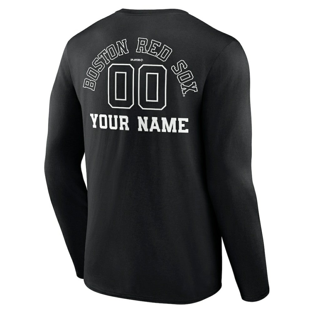 Boston Red Sox Monochrome Personalized Name & Number Long Sleeve T-Shirt Black