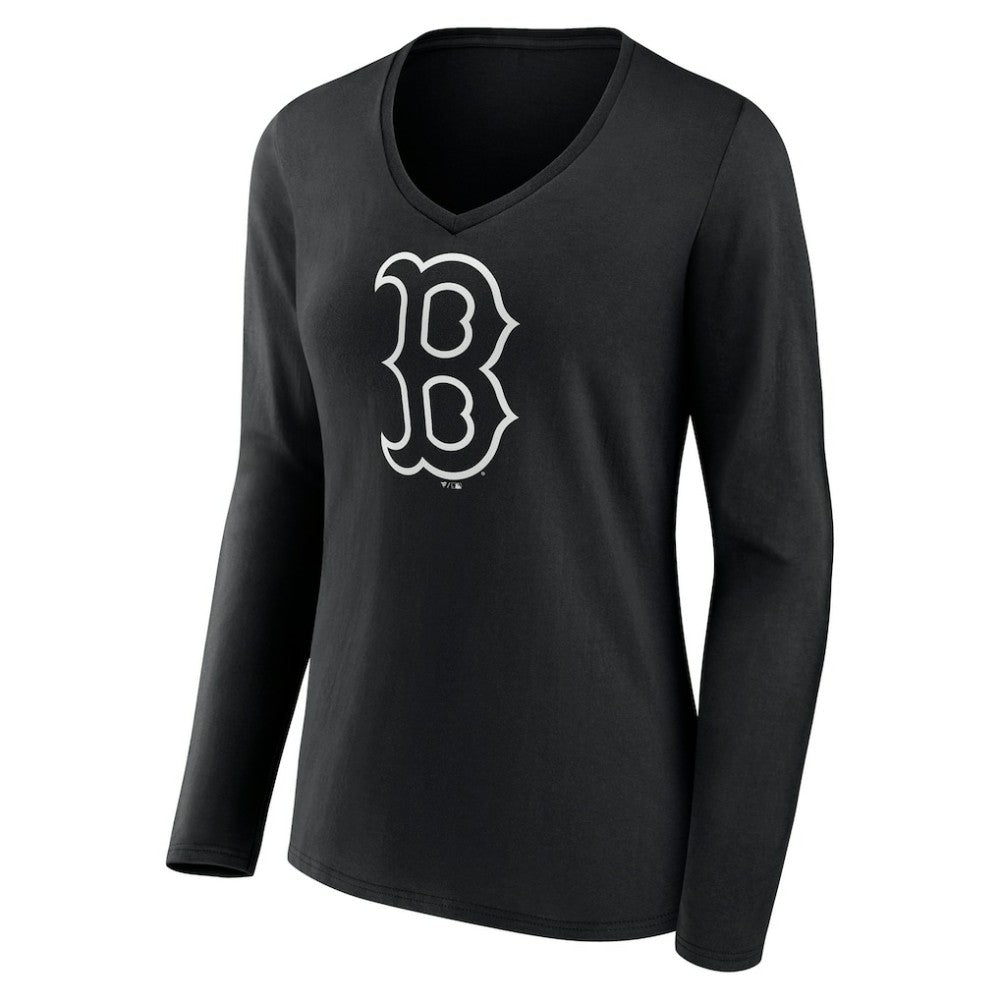 Boston Red Sox Women's Monochrome Personalized Name & Number Long Sleeve V-Neck T-Shirt Black