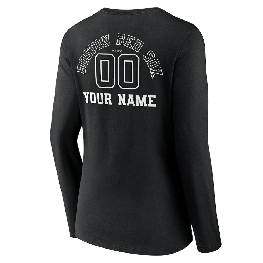 Boston Red Sox Women's Monochrome Personalized Name & Number Long Sleeve V-Neck T-Shirt Black