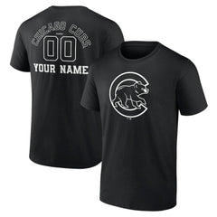 Chicago Cubs Monochrome Personalized Name & Number T-Shirt Black