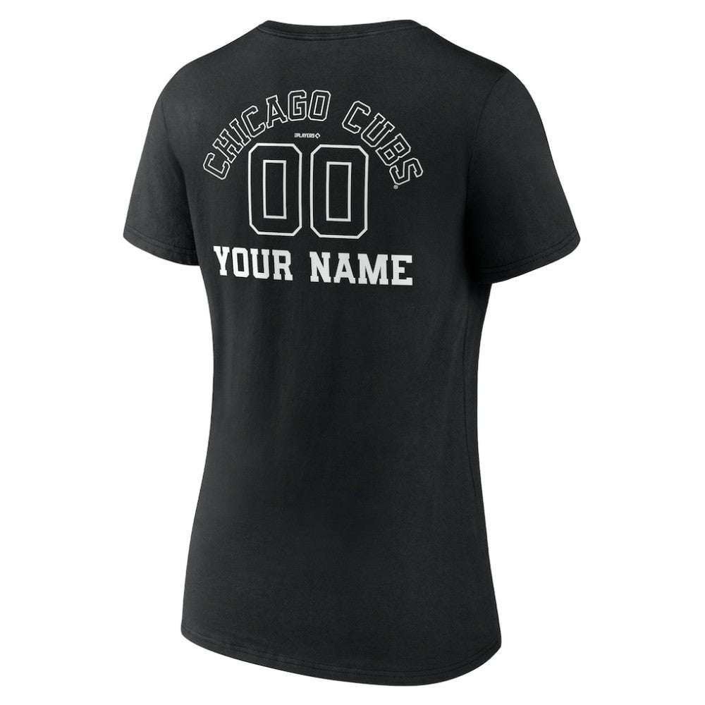 Chicago Cubs Women's Monochrome Personalized Name & Number V-Neck T-Shirt Black