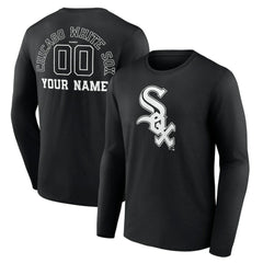 Chicago White Sox Monochrome Personalized Name & Number Long Sleeve T-Shirt Black