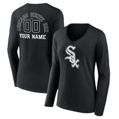 Chicago White Sox Women's Monochrome Personalized Name & Number Long Sleeve V-Neck T-Shirt Black