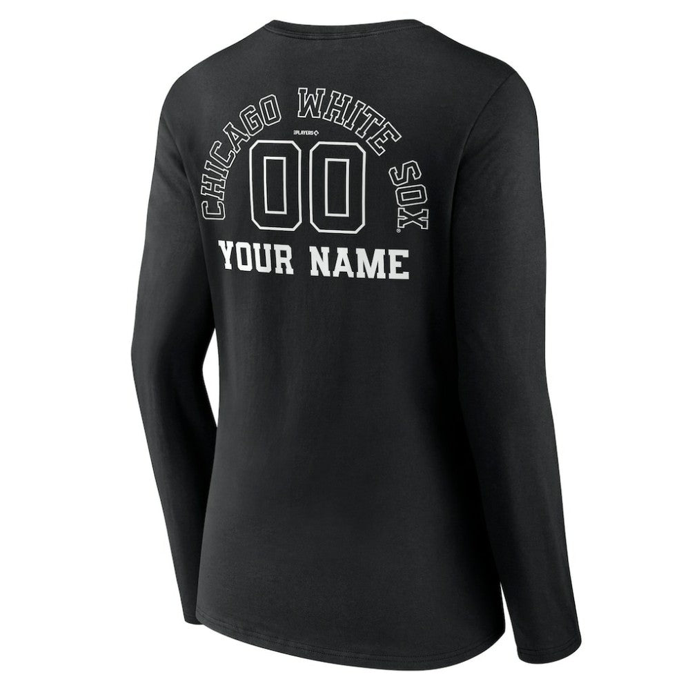 Chicago White Sox Women's Monochrome Personalized Name & Number Long Sleeve V-Neck T-Shirt Black