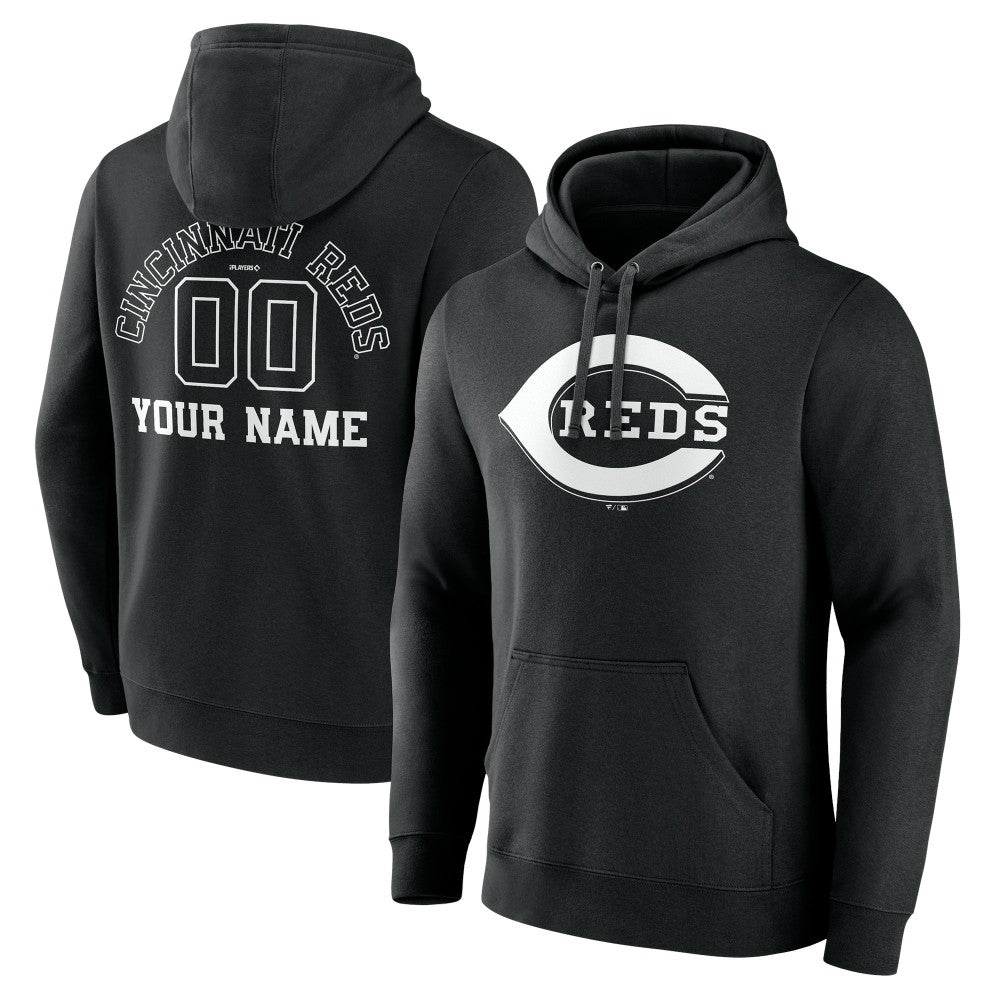 Cincinnati Reds Monochrome Personalized Name & Number Pullover Hoodie Black