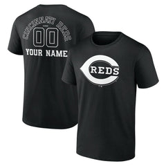 Cincinnati Reds Monochrome Personalized Name & Number T-Shirt Black