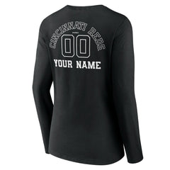 Cincinnati Reds Women's Monochrome Personalized Name & Number Long Sleeve V-Neck T-Shirt Black