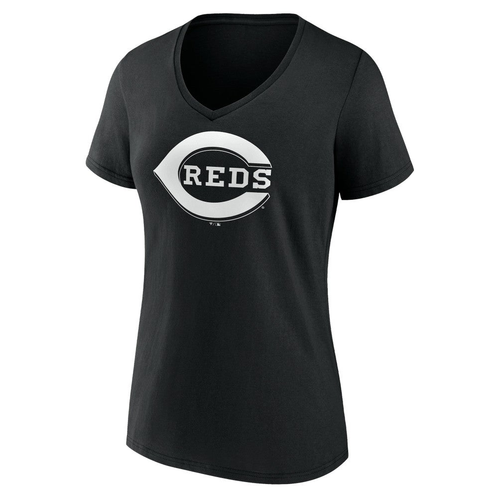 Cincinnati Reds Women's Monochrome Personalized Name & Number V-Neck T-Shirt Black