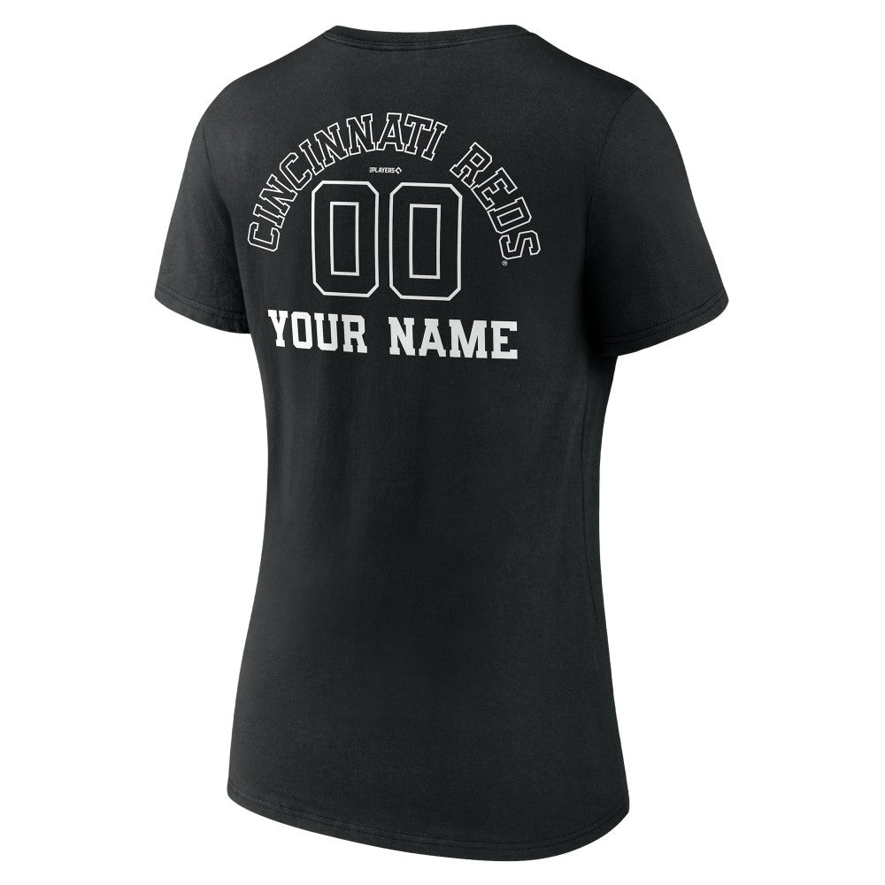 Cincinnati Reds Women's Monochrome Personalized Name & Number V-Neck T-Shirt Black