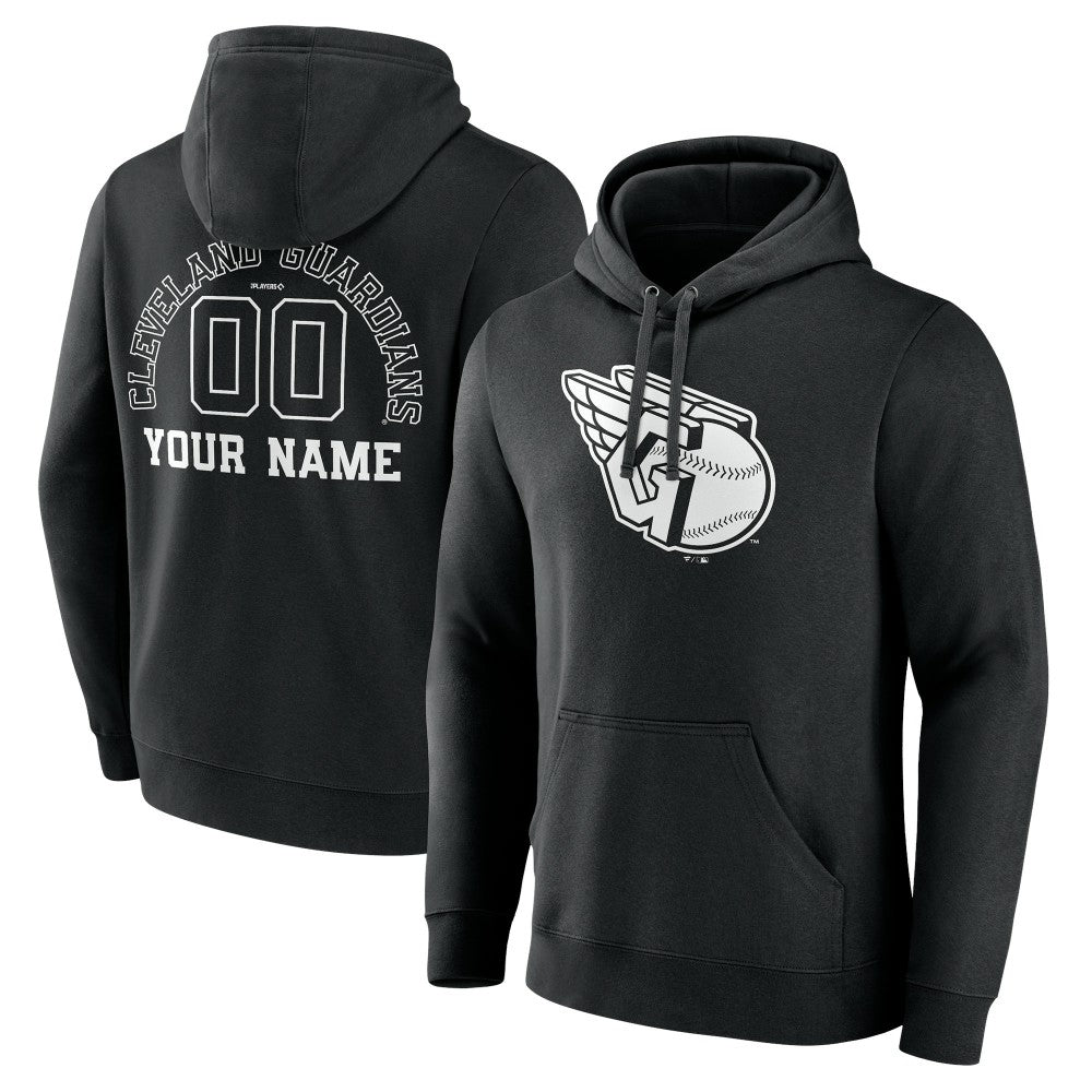Cleveland Guardians Monochrome Personalized Name & Number Pullover Hoodie Black
